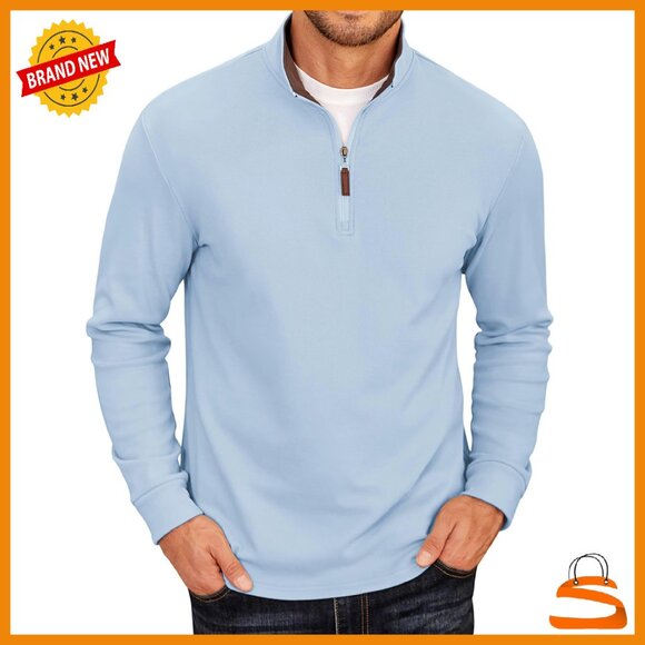 Men's Quarter Zip Fleece Pullover Mock Neck Sweatshirt Long Sleeve